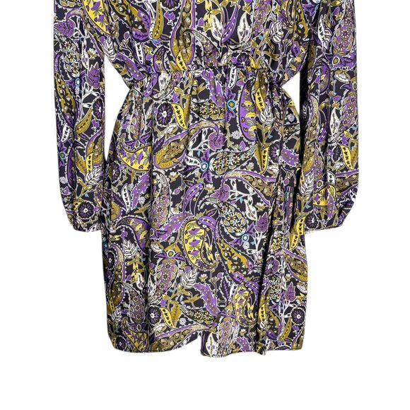 ZARA Womens Dress XL Satin Paisley Print Boho Long Sleeve Mini Elastic Waist NWT - Picture 7 of 11